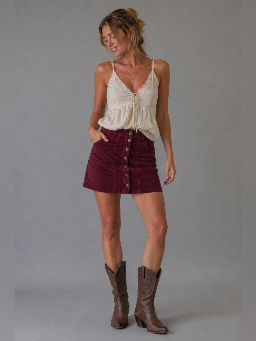 Aventura Organic Cotton Burgundy Corduroy Button Front Mini Skirt Size 0